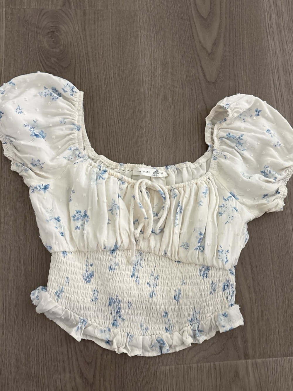 Altar'd State White Crop Top with Blue Floral Print size Medium